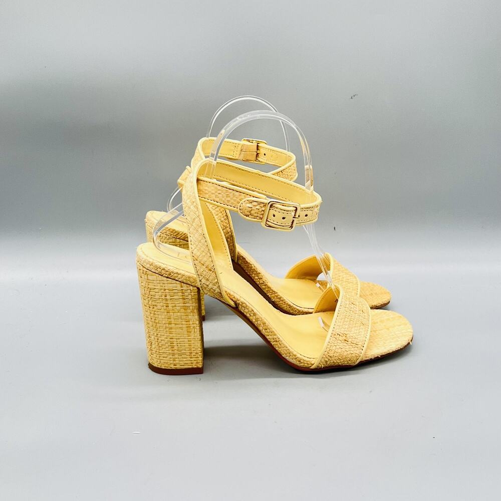 J Crew Sandals Womens 7.5 Beige Raffia Strappy Ankle High Block Heel Shoes